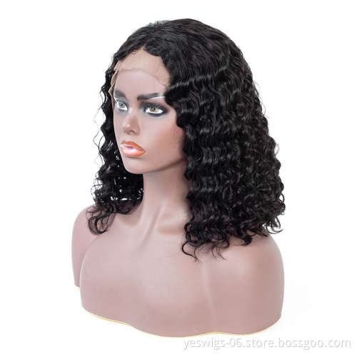 Afro Deep Curly 13*4 Lace Front Bob Wigs, Indian Human Hair Deep Wave Lace Front Short Blunt Cut Wig Cabelo Humano